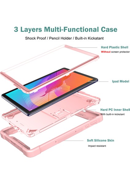 Huawei Matepad T10S İçin 3 Katmanlı Standlı Shockproof Tam Koruma Kılıf (Yurt Dışından) indirimleri
