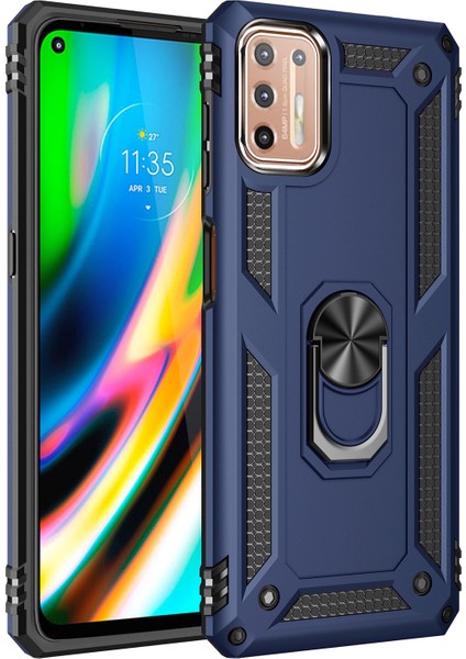 Motorola Moto G9 Plus İçin Çift Katmanlı Halkalı Standlı Kılıf (Yurt Dışından)