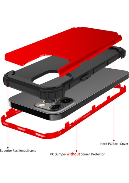 iPhone 12 Pro Max İçin Yumuşak Silikon Pc Bumper 3'ü 1 Arada ShockProof Korumalı Kılıf (Yurt Dışından)
