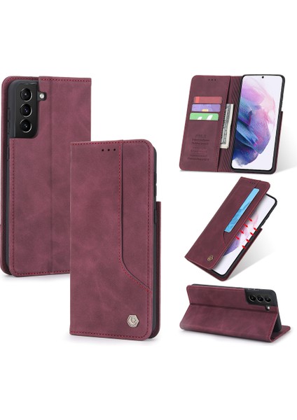 Samsung Galaxy S21 Plus 5G İçin Retro Deri Manyetik ShockProof Tpu Flip Standlı Kılıf (Yurt Dışından)
