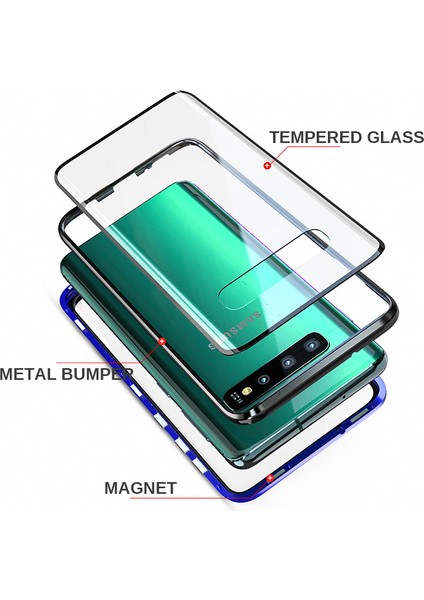 Samsung Galaxy S10 İçin Manyetik Metal Çerçeve Şeffaf Tam Kaplayıcı Kılıf (Yurt Dışından)