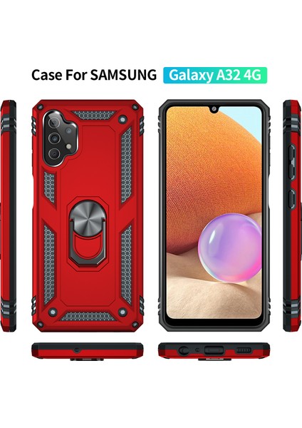Samsung Galaxy A32 4G İçin Çift Katmanlı Halkalı Standlı Kılıf (Yurt Dışından)