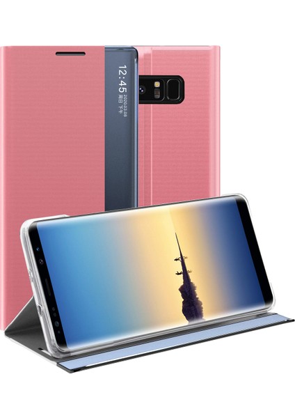 Samsung Galaxy Note 8 İçin İnce Flip Pu Deri Pencereli Standlı Kılıf (Yurt Dışından)