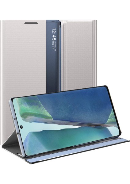 Samsung Galaxy Note 20 İçin İnce Flip Pu Deri Pencereli Standlı Kılıf (Yurt Dışından)