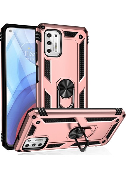 Motorola Moto G Stylus 2021 İçin Çift Katmanlı Halkalı Standlı Kılıf (Yurt Dışından)