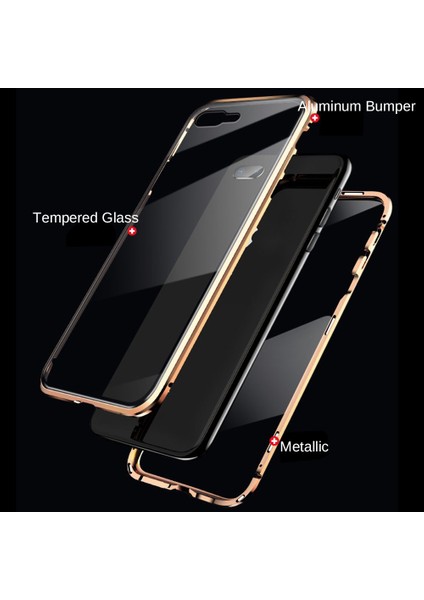 iPhone 7 / 8 / Se 2020 İçin 360 Derece Tam Koruma Şeffaf Manyetik Metal Bumper Kılıf (Yurt Dışından)