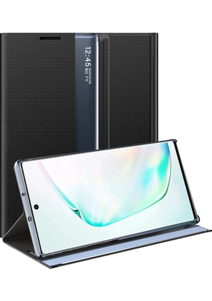 Samsung Galaxy Note 10 Plus / Note 10+ 5G İçin İnce Flip Pu Deri Pencereli Standlı Kılıf (Yurt Dışından)