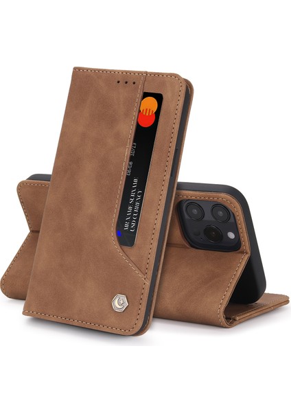iPhone 12 Pro Max İçin Retro Deri Manyetik ShockProof Tpu Flip Standlı Kılıf (Yurt Dışından)