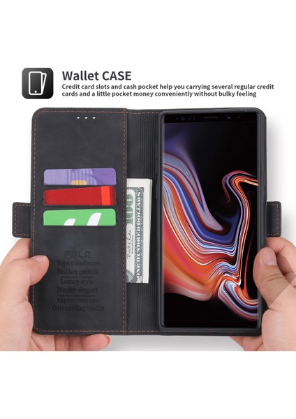 Samsung Galaxy Note 9 İçin Retro Deri Manyetik ShockProof Tpu Flip Standlı Kılıf (Yurt Dışından)