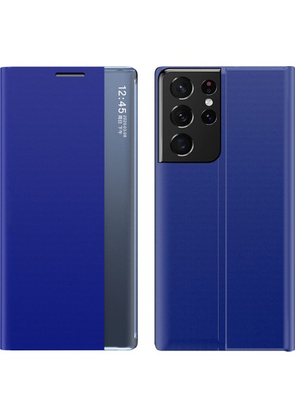 Samsung Galaxy S21 Ultra 5G İçin İnce Flip Pu Deri Pencereli Standlı Kılıf (Yurt Dışından)