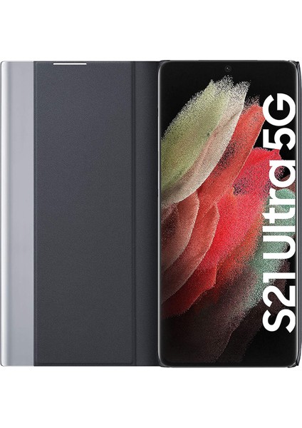 Samsung Galaxy S21 Ultra 5G İçin İnce Flip Pu Deri Pencereli Standlı Kılıf (Yurt Dışından)