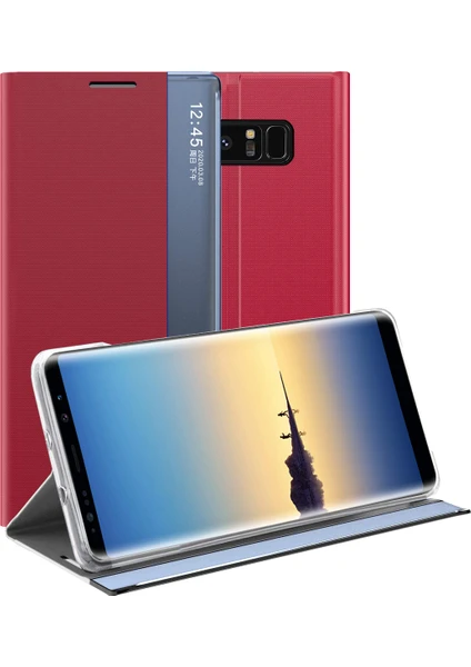 Samsung Galaxy Note 8 İçin İnce Flip Pu Deri Pencereli Standlı Kılıf (Yurt Dışından)