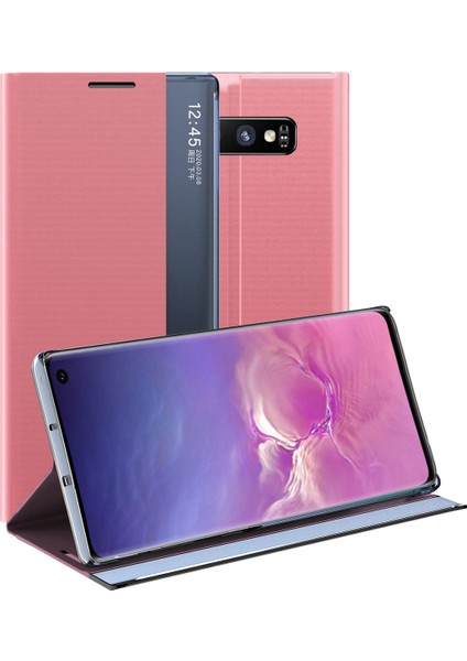 Samsung Galaxy S10 İçin İnce Flip Pu Deri Pencereli Standlı Kılıf (Yurt Dışından)