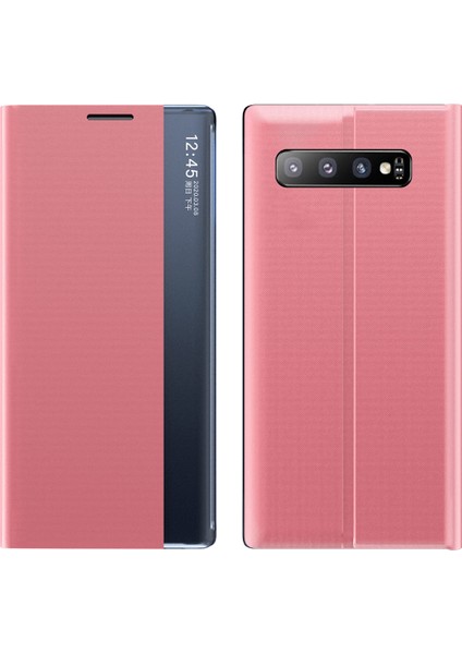 Samsung Galaxy S10 İçin İnce Flip Pu Deri Pencereli Standlı Kılıf (Yurt Dışından)