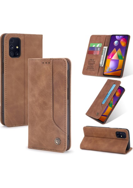 Samsung Galaxy M31S İçin Retro Deri Manyetik ShockProof Tpu Flip Standlı Kılıf (Yurt Dışından)