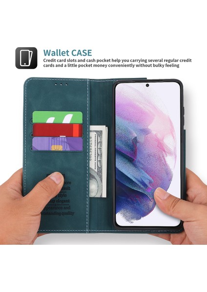 Samsung Galaxy S21 Plus 5G İçin Retro Deri Manyetik ShockProof Tpu Flip Standlı Kılıf (Yurt Dışından)