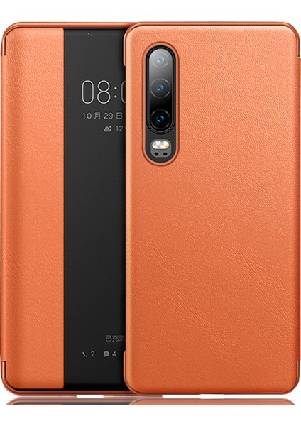 Huawei P30 İçin İnce Pencereli Flip Deri Full Korumalı Kılıf Kapaklı (Yurt Dışından)