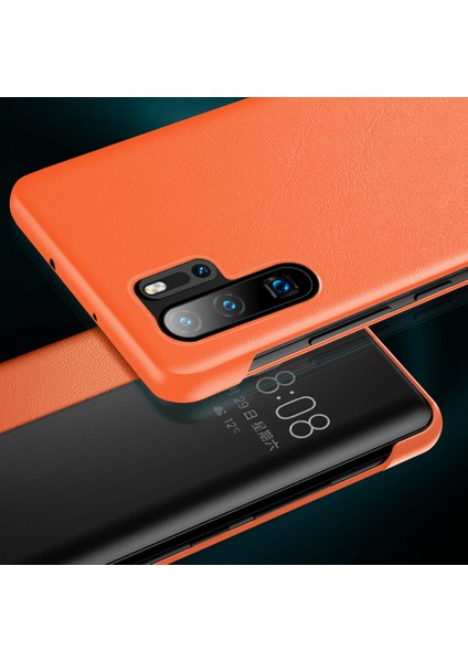 Huawei P30 İçin İnce Pencereli Flip Deri Full Korumalı Kılıf Kapaklı (Yurt Dışından)