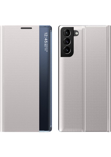 Samsung Galaxy S21 5G İçin İnce Flip Pu Deri Pencereli Standlı Kılıf (Yurt Dışından)