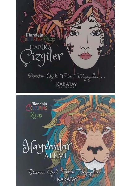 Karatay Mandala Boyama Kitabı Seti 2 Adet (Hayvanlar+Çizgiler)
