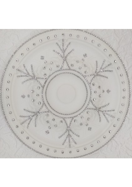 Yeditepe Osmanlı Taşlı Osmanlı Desenli Stropiyer Tavan Göbeği - 40 cm - Gümüş Renk