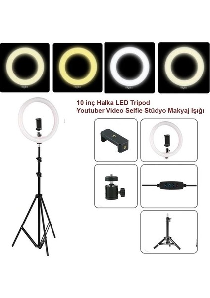 Youtuber LED Tripod Video Selfie Stüdyo Makyaj Işığı 10" Halka Işık