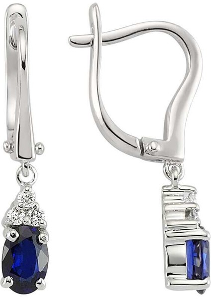 Oval Safir Taşlı Pırlanta Küpe 0404E0034