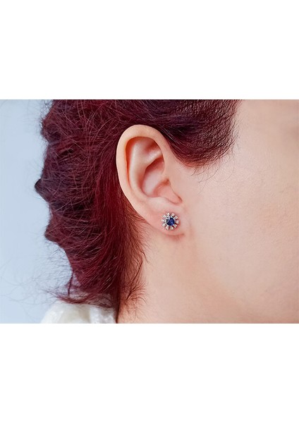 Safir Ve Pırlanta Taşlı Küpe 0404E0036