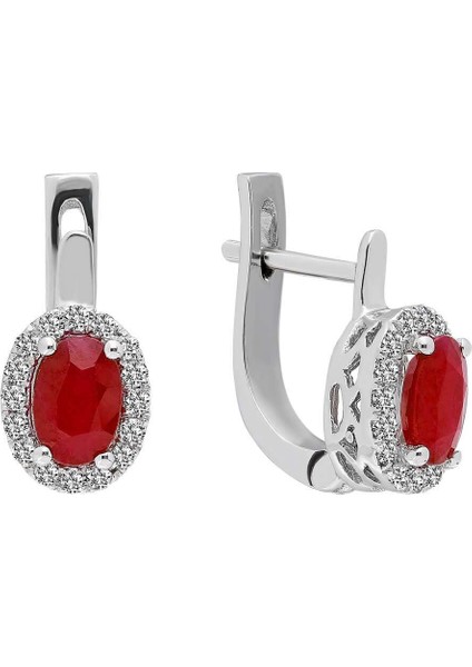 Pırlanta Ve Oval Yakut Taşlı Küpe 0407E0014