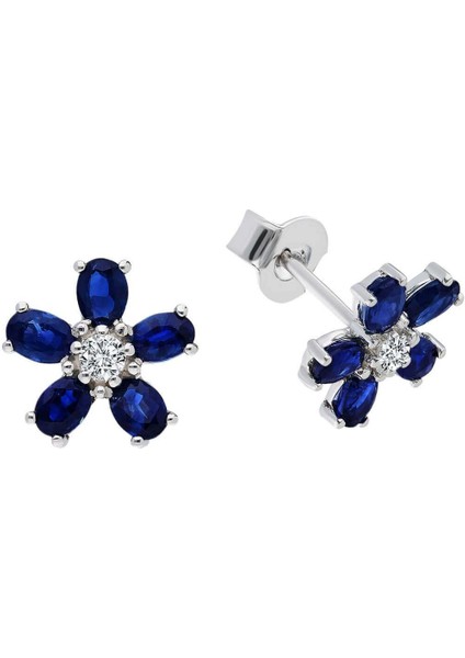 Oval Safir Ve Pırlanta Taşlı Menekşe Küpe 0403E0005