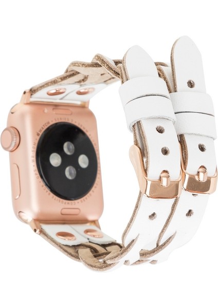 Apple Watch Uyumlu Kordon York Çift Tur Beyaz Deri F3