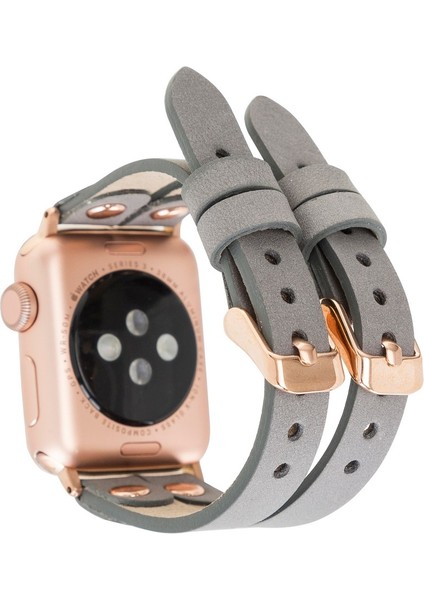 Apple Watch Uyumlu Kordon Ely Çift Tur Gri Deri Rst9 fiyatları