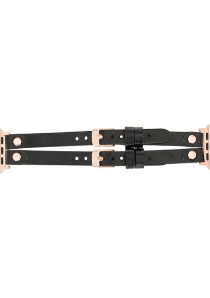 Apple Watch Uyumlu Kordon Ely Çift Tur Siyah Deri Rst1