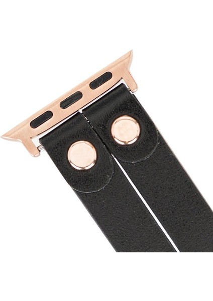 Apple Watch Uyumlu Kordon Ely Çift Tur Siyah Deri Rst1