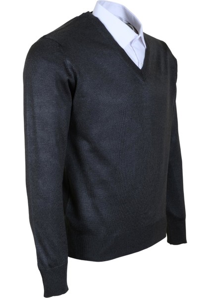 Erkek Yünlü Kazak V Yaka Normal Klasik Kesim Füme RAR00371 fiyatları