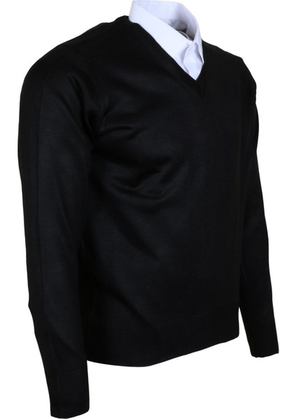 Erkek Yünlü Kazak V Yaka Normal Klasik Kesim Siyah RAR00378 modelleri