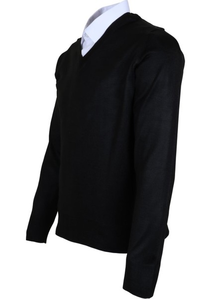 Erkek Yünlü Kazak V Yaka Normal Klasik Kesim Siyah RAR00378 fırsatları