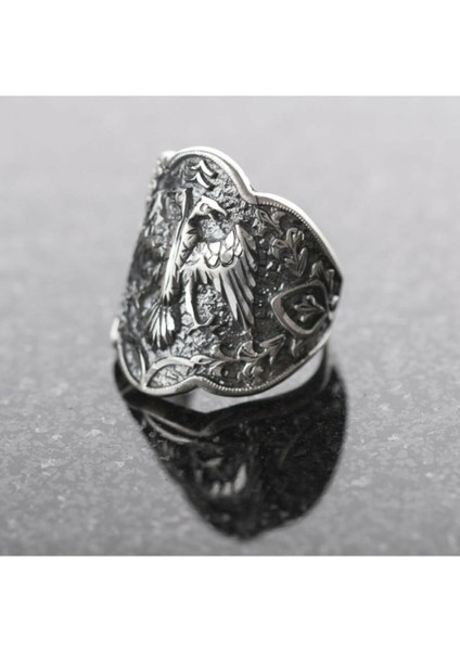 925 Ayar Gümüş Selçuklu Kartalı El Işi Zihgir Erkek Yüzük