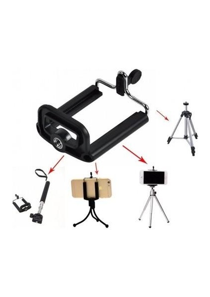 Tripod Bağlantılı Selfie Çubuğu Telefon Tutucu Bağlantılı Aparat