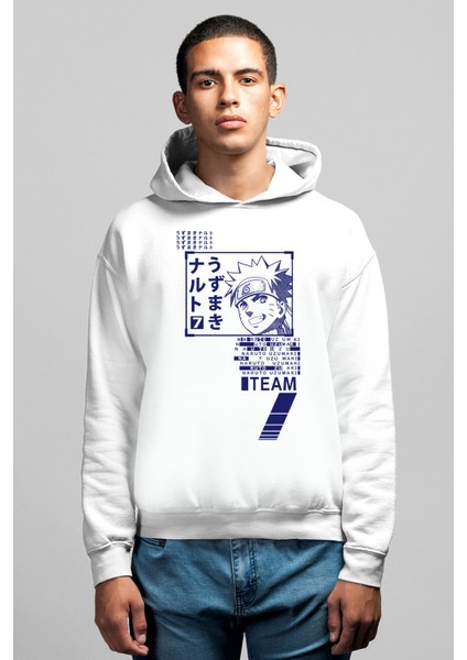 Naruto Yazılar Beyaz Kapüşonlu Erkek Sweatshirt