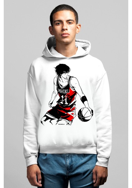 Yakışıklı Basketci Beyaz Kapüşonlu Erkek Sweatshirt