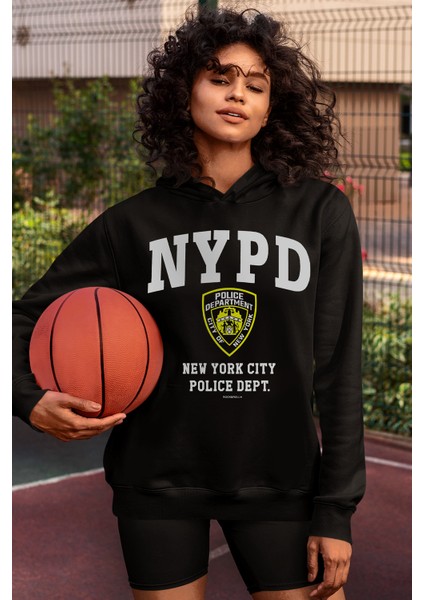 Nypd Siyah Kapüşonlu Kadın Sweatshirt