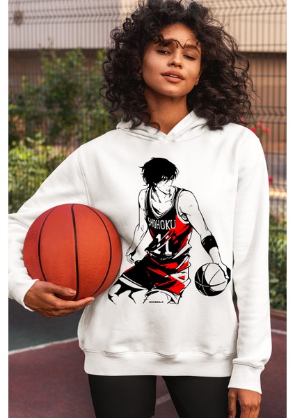 Yakışıklı Basketci Beyaz Kapüşonlu Kadın Sweatshirt