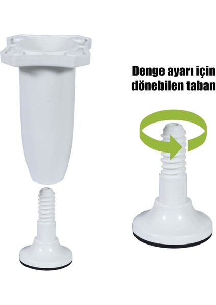 Ayarlanabilir Dolap Mobilya Kanepe Sehpa Tezgah Ayağı Plastik Beyaz Ayakları 10 Cm (4 ADET)