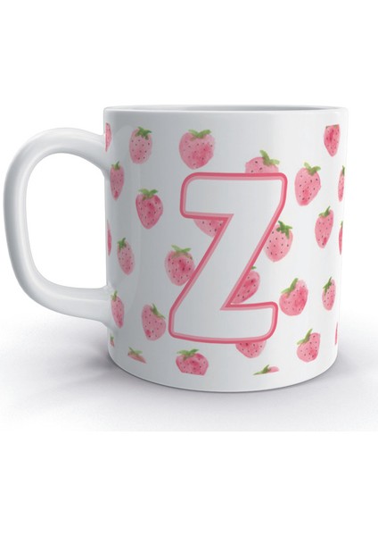 Z Harfi Çilek Tasarım Renkli Harfli Kupa Bardak