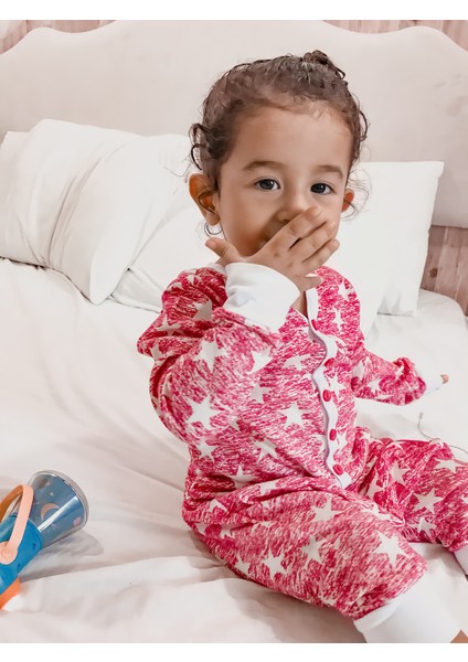 Oversize Bebek Fuşya Yıldızlı Uyku Tulumu Salaş Pijama - Kidsabu