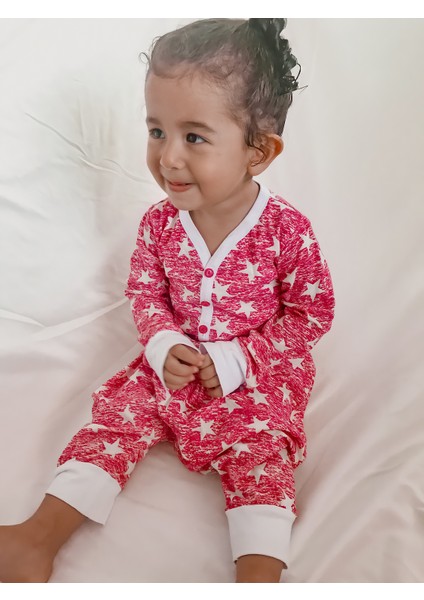 Oversize Bebek Fuşya Yıldızlı Uyku Tulumu Salaş Pijama - Kidsabu