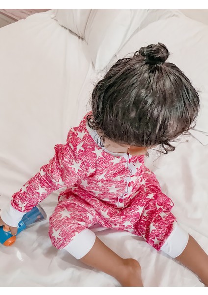 Oversize Bebek Fuşya Yıldızlı Uyku Tulumu Salaş Pijama - Kidsabu