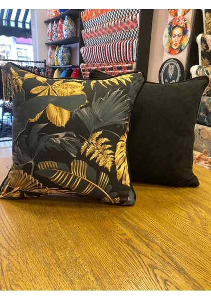 Tuğçe Demir Home Desıgn Gold Devetabanı Desen Ve Düz Siyah Dekoratif 2'Li Kırlent İç Dolgulu 43X43 fırsatları