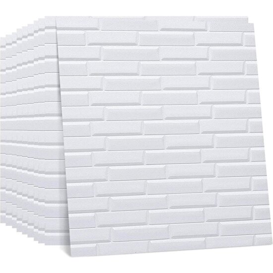 Renkli Duvarlar Beyaz Opak Kendinden Yapışkanlı 10 Adet 3D Duvar Kağıdı Paneli